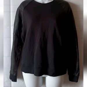 RAG & BONE Black Leather Sleeve Pullover Sweatshirt Top